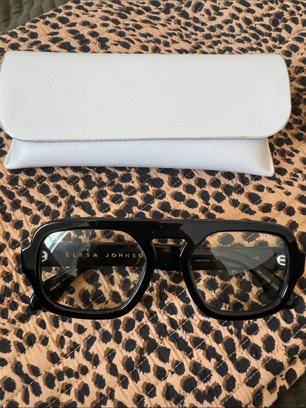 Elisa Johnson Jane Black Rectangular Eyeglasses - Clear Lenses